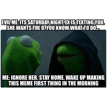 Meme Creator - Evil Me: its saturday night, ex is texting you. She