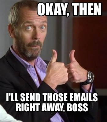 Meme Creator - Funny Okay, then I'll send those emails right away, boss ...