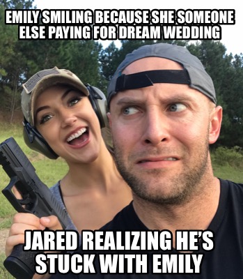 emily-smiling-because-she-someone-else-paying-for-dream-wedding-jared-realizing-